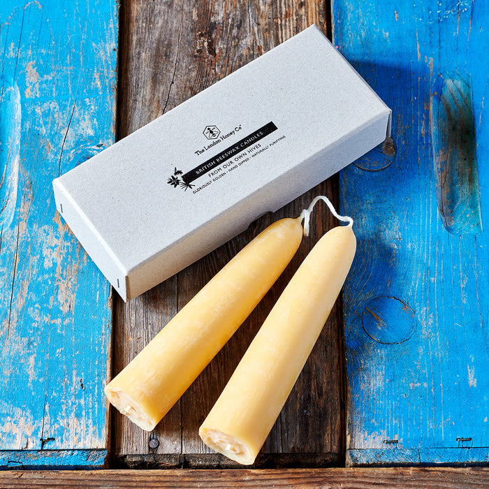 BRITISH BEESWAX CANDLES: Giant Stubby Pair in Gift Box