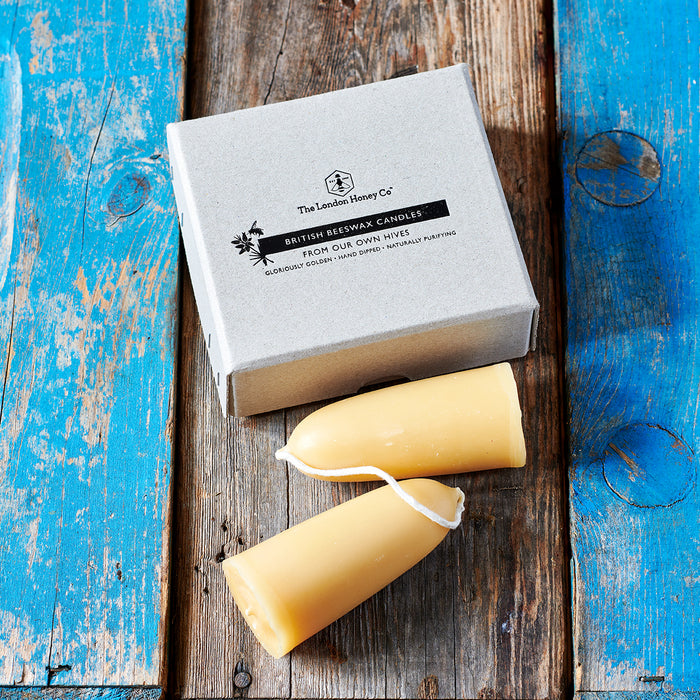 BRITISH BEESWAX CANDLES: Small Stumpy Pair in Gift Box